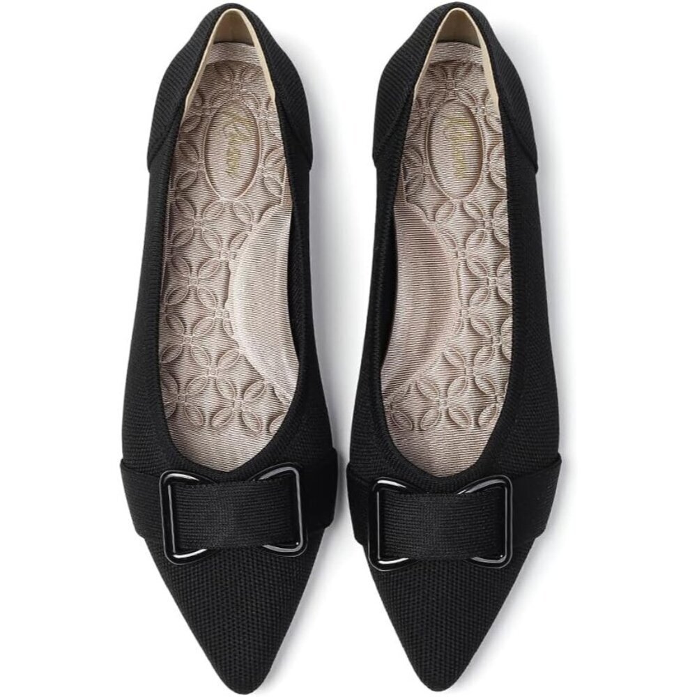 Women's Pointed Toe Flats Arch Support Dress Shoes Work Causal Ballets Black - Picture 1 of 9